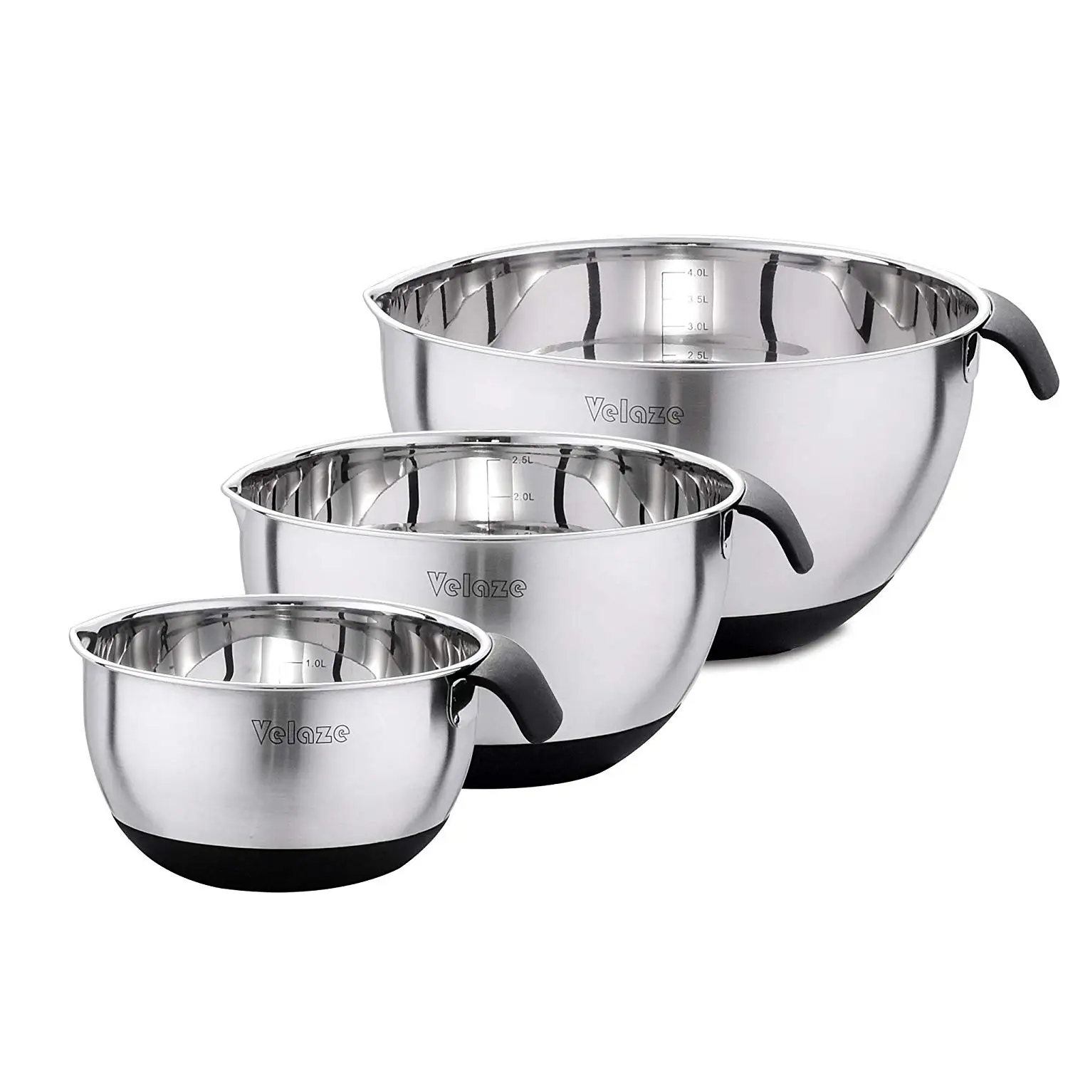 Velaze 3-Piece Stainless Steel Salad Bowl Sets Non Slip Mixing Bowls with Measuring Marking,Pouring Spouts,Handles(1.5L,3L,5L)
Velaze 3-Piece Stainless Steel Salad Bowl Sets Non Slip Mixing Bowls with Measuring Marking,Pouring Spouts,Handles(1.5L,3L,5L)