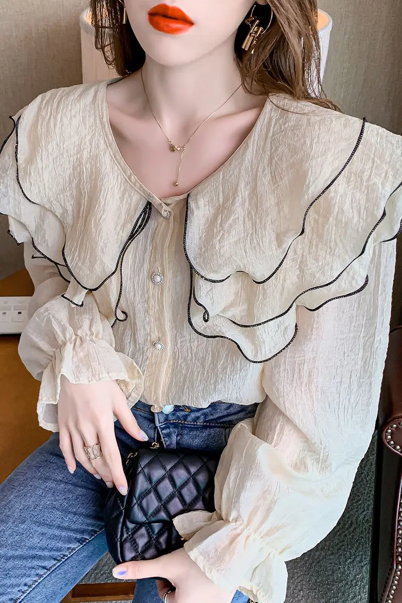 COIGARSAM Shirt Womens Tops Summer Spring 2021 Sexy Full Sleeve Chiffon Solid Spaghetti Strap V-Neck Women Shirts
COIGARSAM Shirt Womens Tops Summer Spring 2021 Sexy Full Sleeve Chiffon Solid Spaghetti Strap V-Neck Women Shirts