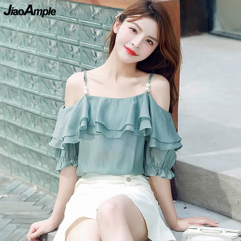 Women's One-Shoulder Chiffon Shirt 2021 Summer Girls Sweet Ruffles Thin Tops Ladies Graceful Pearl Sling Strapless Purple Blouse
Women's One-Shoulder Chiffon Shirt 2021 Summer Girls Sweet Ruffles Thin Tops Ladies Graceful Pearl Sling Strapless Purple Blouse