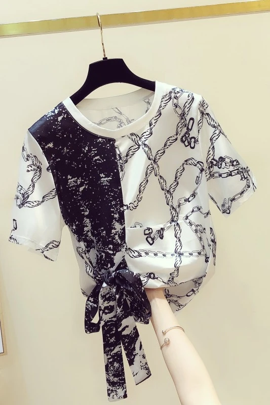 Blacn and White Color Block Printing T-shirts for Mujer 2020 New Summer Bow Casual O Neck Pullovers Top Women Basic Tees
Blacn and White Color Block Printing T-shirts for Mujer 2020 New Summer Bow Casual O Neck Pullovers Top Women Basic Tees