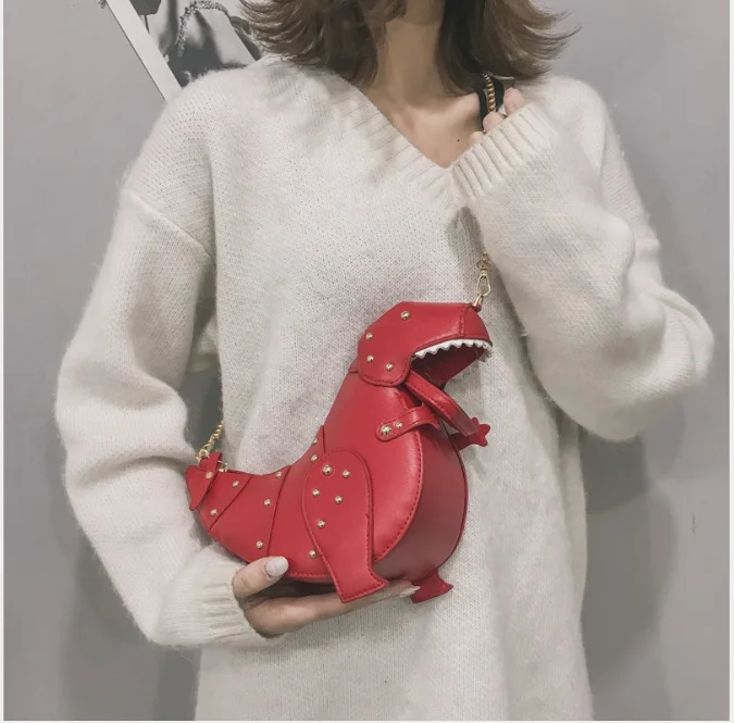 Bolso de hombro con remaches Diseño dinosaurio RU 3D para mujer bolso крузадо piel sintética|Сумки и корзины для