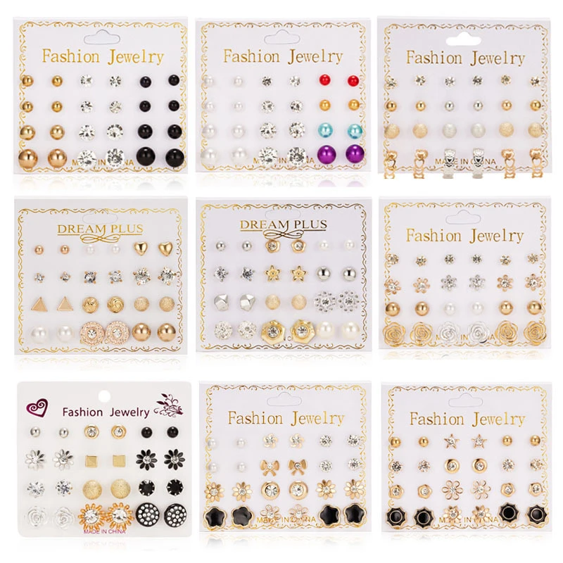12 Pair/Set Round Pearl Flower Crystal Rhinestone Stud Earrings for Women Fashion Korean Shiny Earring Jewelry Gift Wholesale
12 Pair/Set Round Pearl Flower Crystal Rhinestone Stud Earrings for Women Fashion Korean Shiny Earring Jewelry Gift Wholesale