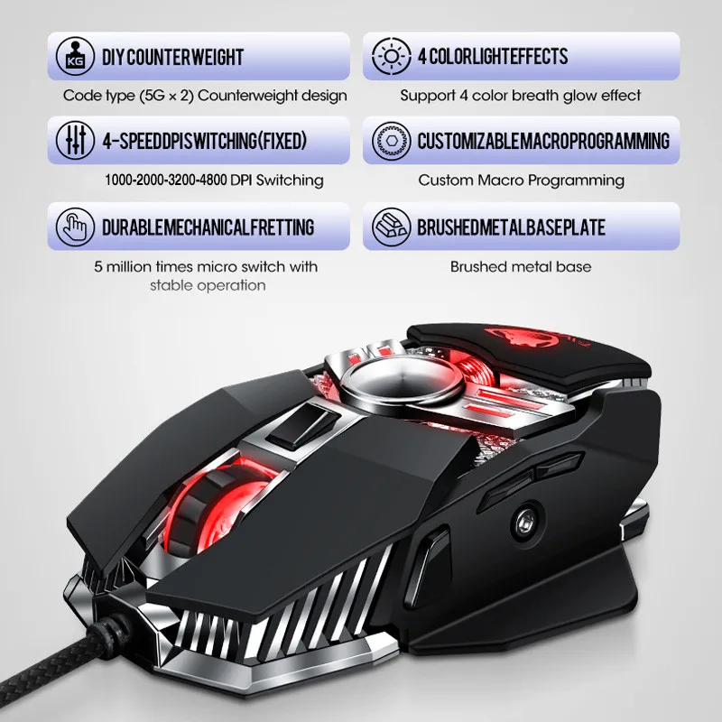 V10 Programming Wired Gaming Mouse 6400DPI Ergonomic USB Computer 7 Buttons Adjustable Backlight for PC Laptop
V10 Programming Wired Gaming Mouse 6400DPI Ergonomic USB Computer 7 Buttons Adjustable Backlight for PC Laptop