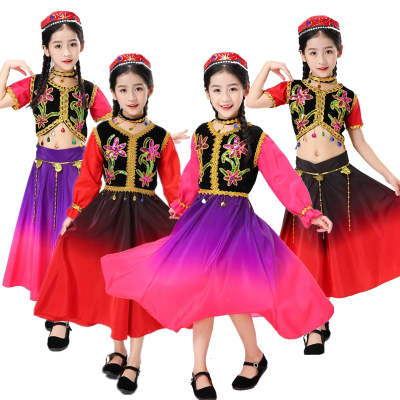 Chinese folk dance costumes minority Xingjiang clothes national dance performance wear girl boy dress Chinese dance costumes 
Chinese folk dance costumes minority Xingjiang clothes national dance performance wear girl boy dress Chinese dance costumes