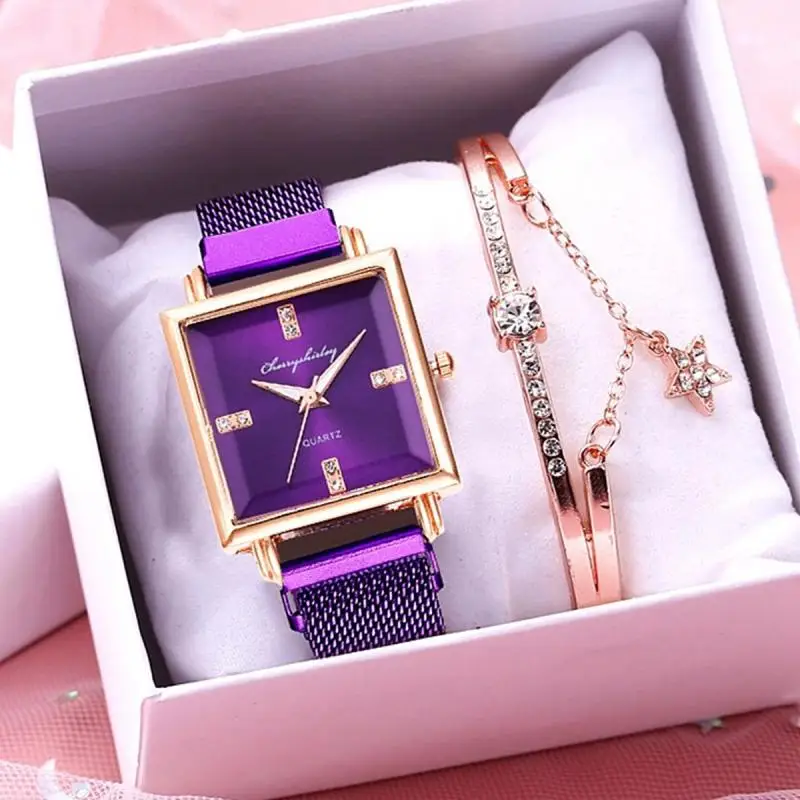 2pcs/set wach women fashion creative square dial magnet buckle mesh quartz ladies watch star bracelet montre femme
2pcs/set wach women fashion creative square dial magnet buckle mesh quartz ladies watch star bracelet montre femme