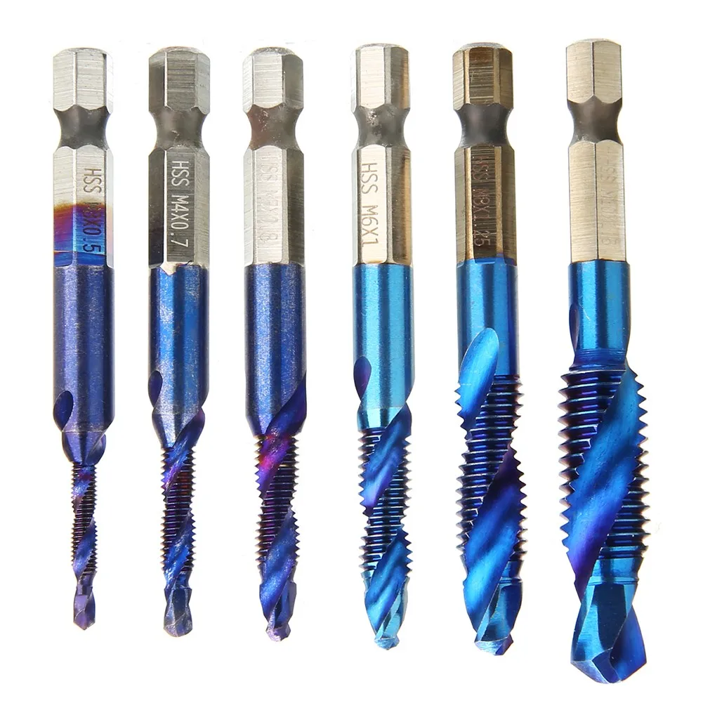 6pcs M3-M10 Hex Shank Metric Thread Blue Plated Spiral HSS Tap Drill Bit Set 1/4 Inch/6.35mm Thread Taps Drill Bit
6pcs M3-M10 Hex Shank Metric Thread Blue Plated Spiral HSS Tap Drill Bit Set 1/4 Inch/6.35mm Thread Taps Drill Bit