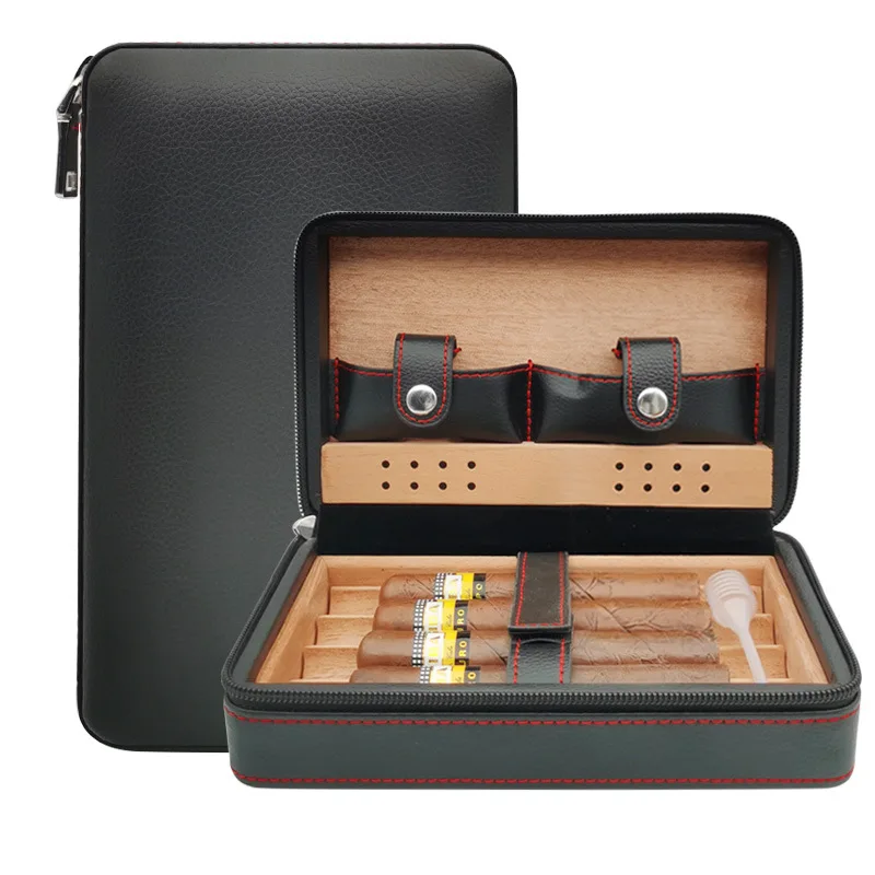 Portable Cedar Wood Cigar Humidor Box Travel Leather Wrap Cigar Case Storage 4 Cigars Box Humidor Humidifier for Sigar
Portable Cedar Wood Cigar Humidor Box Travel Leather Wrap Cigar Case Storage 4 Cigars Box Humidor Humidifier for Sigar