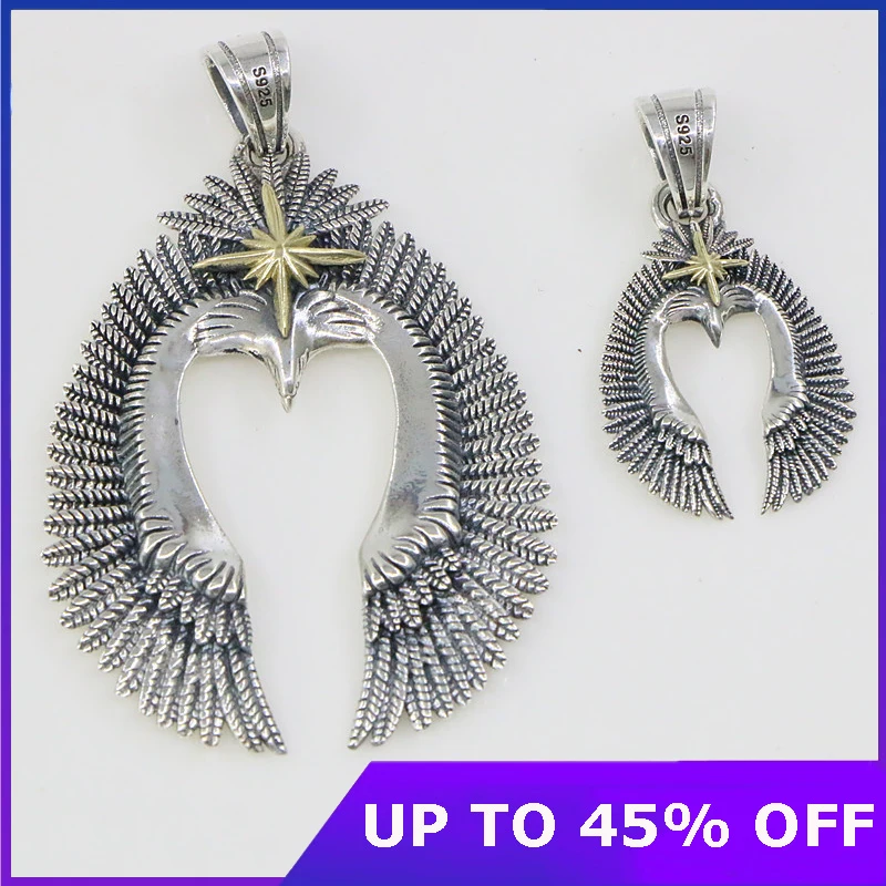 Thai silver Winged Eagle Pendant 100% Real 925 Sterling Silver Necklace Pendant for Women Men fine Jewelry bijoux femme
Thai silver Winged Eagle Pendant 100% Real 925 Sterling Silver Necklace Pendant for Women Men fine Jewelry bijoux femme