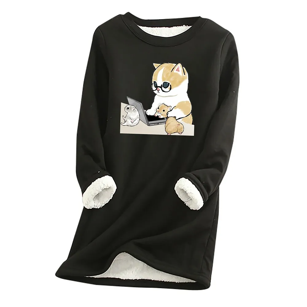 Oversize Women Winter Sweet Solid Cat Print Thick Fleece Loose Pullover Sweatshirt Lady Velvet Warm O-Neck Blouse Tops
Oversize Women Winter Sweet Solid Cat Print Thick Fleece Loose Pullover Sweatshirt Lady Velvet Warm O-Neck Blouse Tops