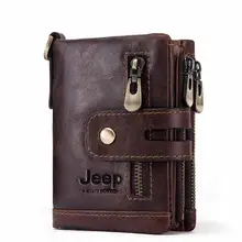 2020 Genuine Leather Men Wallet Fashion Coin Purse Small Card Holder Wallet Men Portomonee Clamp For Money Zipper Pocket Bag