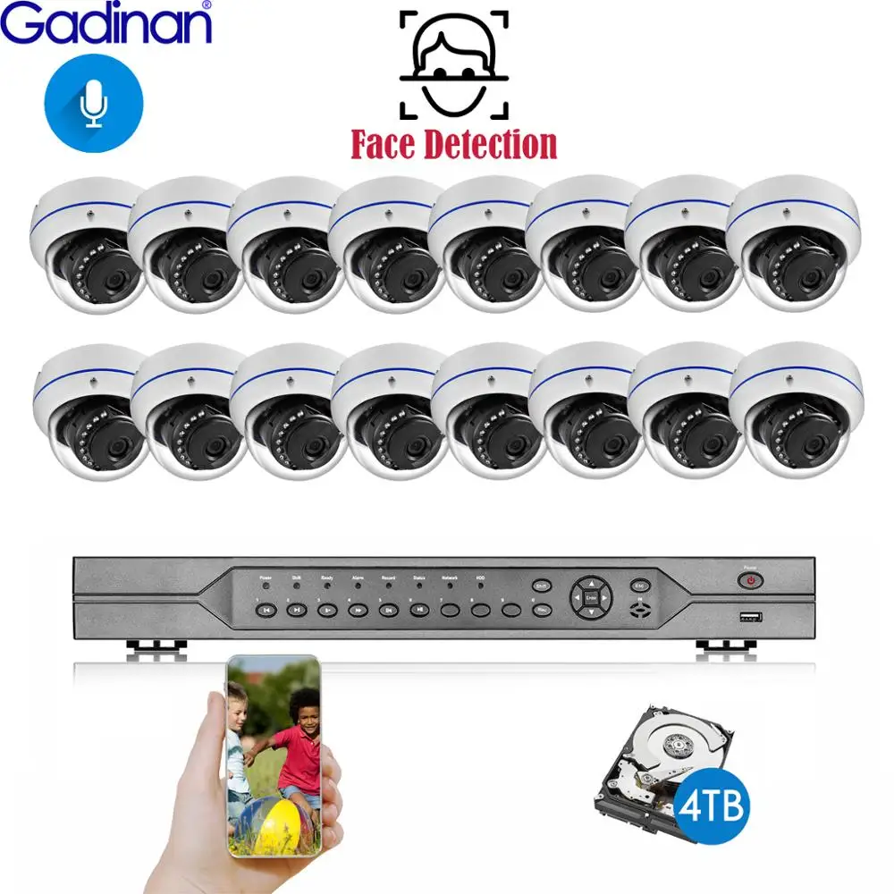 

H.265+ 4K POE NVR Kit Face Detection CCTV System Vandalproof Indoor 5MP Dome IP Camera Audio P2P Video Security Surveillance