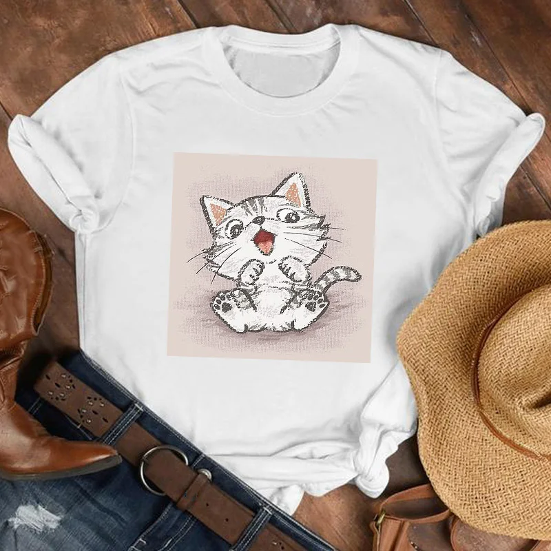 Фото Женская забавная модная футболка с рисунком кошки и питомца 90s - купить