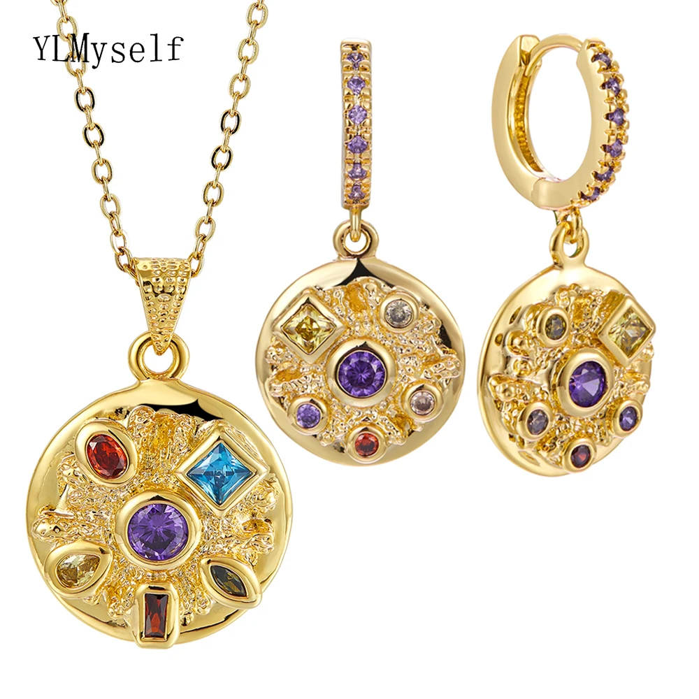 Round design Gold-color Necklace+Earrings sets Purple Multi Cubic Zirconia Jewelry 2pcs set for women
Round design Gold-color Necklace+Earrings sets Purple Multi Cubic Zirconia Jewelry 2pcs set for women