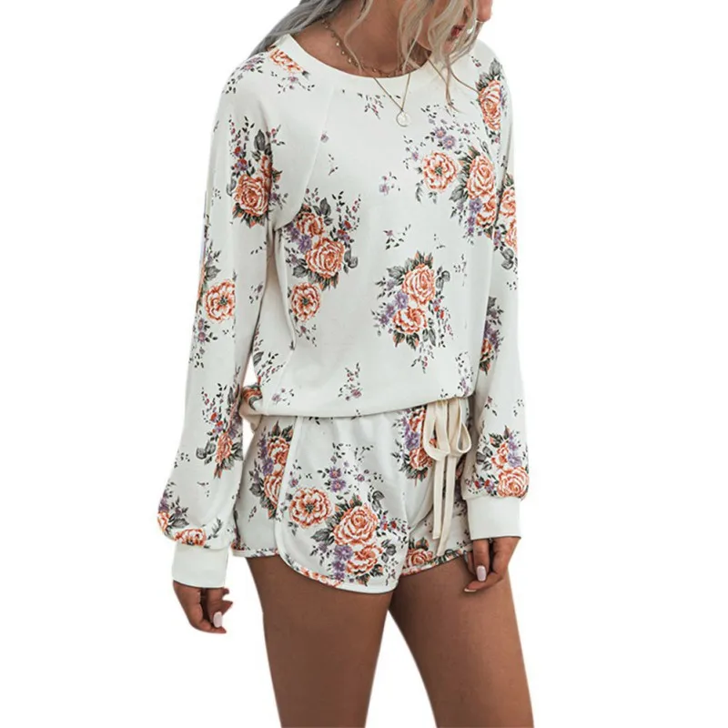 Two Piece Set Casual Long Sleeve Flower print Crop Top Shirt And Loose Shorts Home Women Sets
Two Piece Set Casual Long Sleeve Flower print Crop Top Shirt And Loose Shorts Home Women Sets