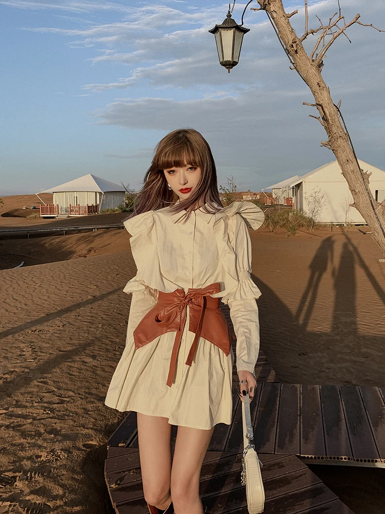 With Wrap Women Street Unique Long Blouse Shirt Spring Ruffles Blusas Feminina Casual Tops Blouses Shirts And PU Belt NZ116 
With Wrap Women Street Unique Long Blouse Shirt Spring Ruffles Blusas Feminina Casual Tops Blouses Shirts And PU Belt NZ116