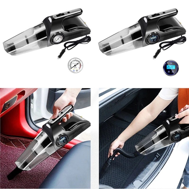 

4 in 1 Car Vacuum cleaner Tire Inflator Digital Screen Air Compressor Pump Wet and Dry Dual Use Vacuum Cleaner For Home & 19QE
