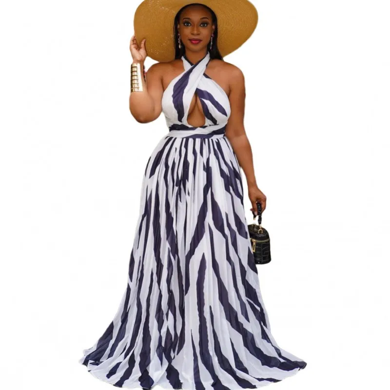 Striped African Dress Women Halter Hollow Backless High Waist Robes Summer New Elegant Chic Beach Sexy African Maxi Dresses 2021
Striped African Dress Women Halter Hollow Backless High Waist Robes Summer New Elegant Chic Beach Sexy African Maxi Dresses 2021
