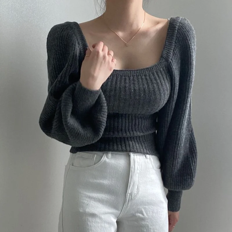 ZOVSV Autumn Puff Sleeve Knitted Cropped Top Vintage Long Sleeve Sweater Square Collar Elegant Casual Jumpers Knitwear 2021
ZOVSV Autumn Puff Sleeve Knitted Cropped Top Vintage Long Sleeve Sweater Square Collar Elegant Casual Jumpers Knitwear 2021