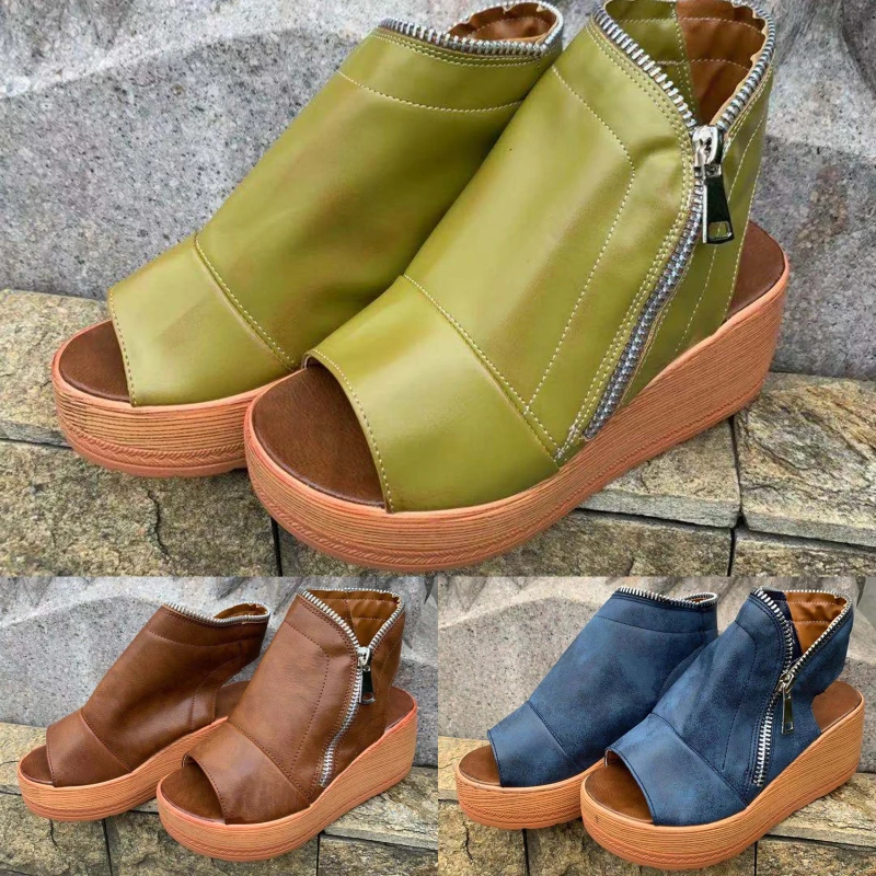 Ladies Wedges High Heel Zipper Sandals Women PU Sandlas Casual Platform Fismouth Shoes 35-43
Ladies Wedges High Heel Zipper Sandals Women PU Sandlas Casual Platform Fismouth Shoes 35-43