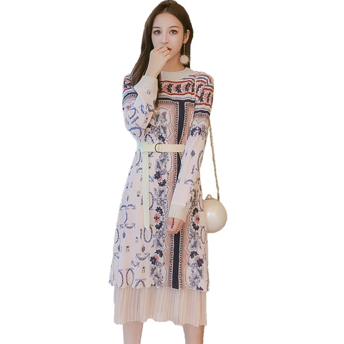 Fashion Brief Korean Print Dresses Casual Knit Vintage Women Dress A-line Patchwork O-neck Loose Mid-calf Vestidos
Fashion Brief Korean Print Dresses Casual Knit Vintage Women Dress A-line Patchwork O-neck Loose Mid-calf Vestidos