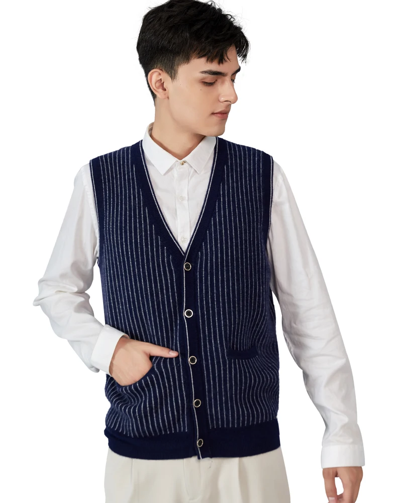 Zhili Men's 100% Cashmere Sweater Vest Relaxed Fit V-Neck Sleeveless Striped Cardigan with Button Front
Zhili Men's 100% Cashmere Sweater Vest Relaxed Fit V-Neck Sleeveless Striped Cardigan with Button Front