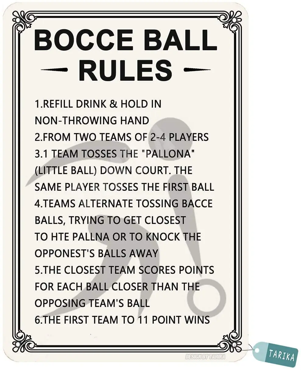 LINA Bocce Ball Rules Retro Tin Signs Metal Vintage Signs Auto Motorcycle Gasoline Garage Home Wall Decoration Metal Plaques
LINA Bocce Ball Rules Retro Tin Signs Metal Vintage Signs Auto Motorcycle Gasoline Garage Home Wall Decoration Metal Plaques