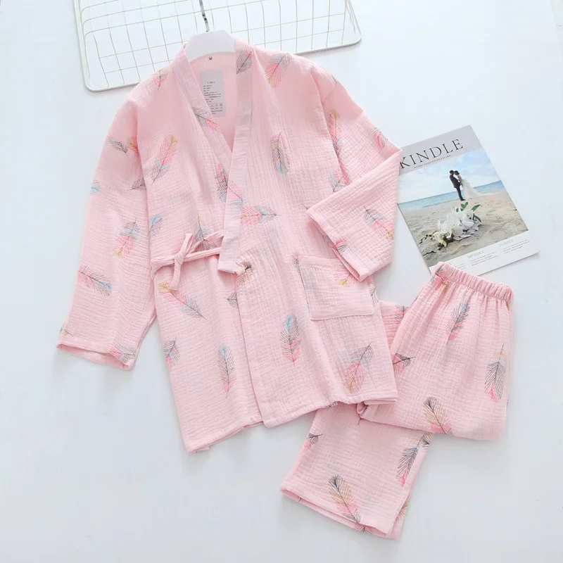 Spring/summer Pajamas Set Women Pure Cotton Crepe Feather Ladies Sleepwear Kimono Half Sleeve Trousers Loose Comfy Soft Homewear
Spring/summer Pajamas Set Women Pure Cotton Crepe Feather Ladies Sleepwear Kimono Half Sleeve Trousers Loose Comfy Soft Homewear