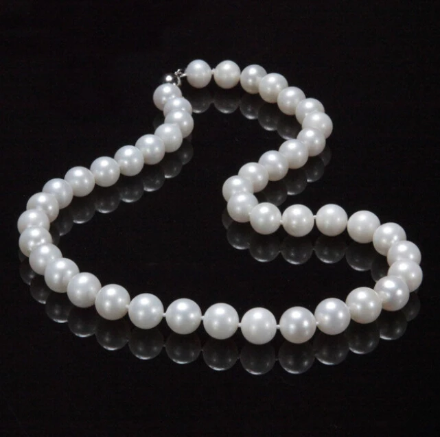

new AAA+ 9-10mm genuine white fresh water cultured pearl necklace 17" Factory Wholesale price Women Gift word Jewelry