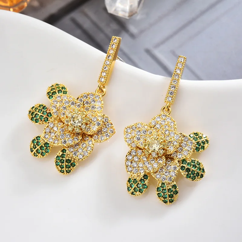 fashion golden flower cz luxury drop earrings jewelry earring gift for women
fashion golden flower cz luxury drop earrings jewelry earring gift for women