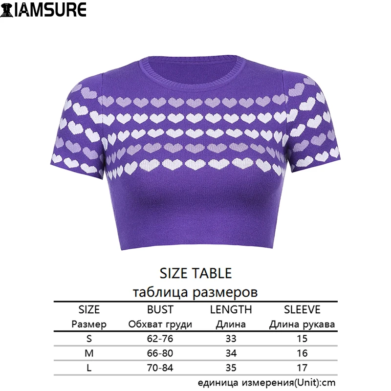 IAMSURE Slim Heart Shape Pattern Knited Tshirt Vintage O-Neck Short Sleeve Crop Top 2021 Spring Autumn Casual Streetwear Korean
IAMSURE Slim Heart Shape Pattern Knited Tshirt Vintage O-Neck Short Sleeve Crop Top 2021 Spring Autumn Casual Streetwear Korean