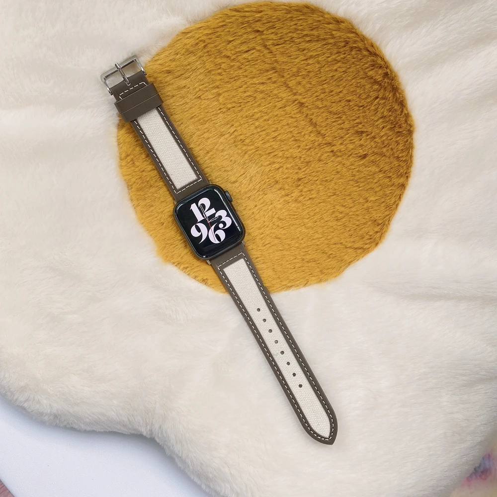 Ремешок для часов Apple Watch SE7 6 5 4 3 2 1 41 мм 45 кожаный холщовый браслет Iwatch 42/44 38 мм/40