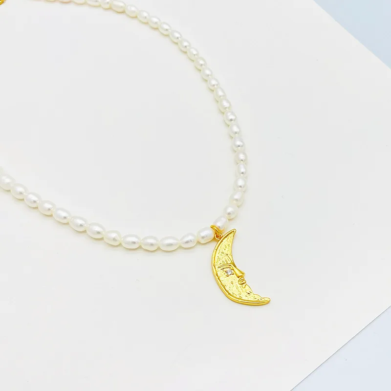 Модное жемчужное ожерелье-чокер металлические подвески в форме Луны женское
