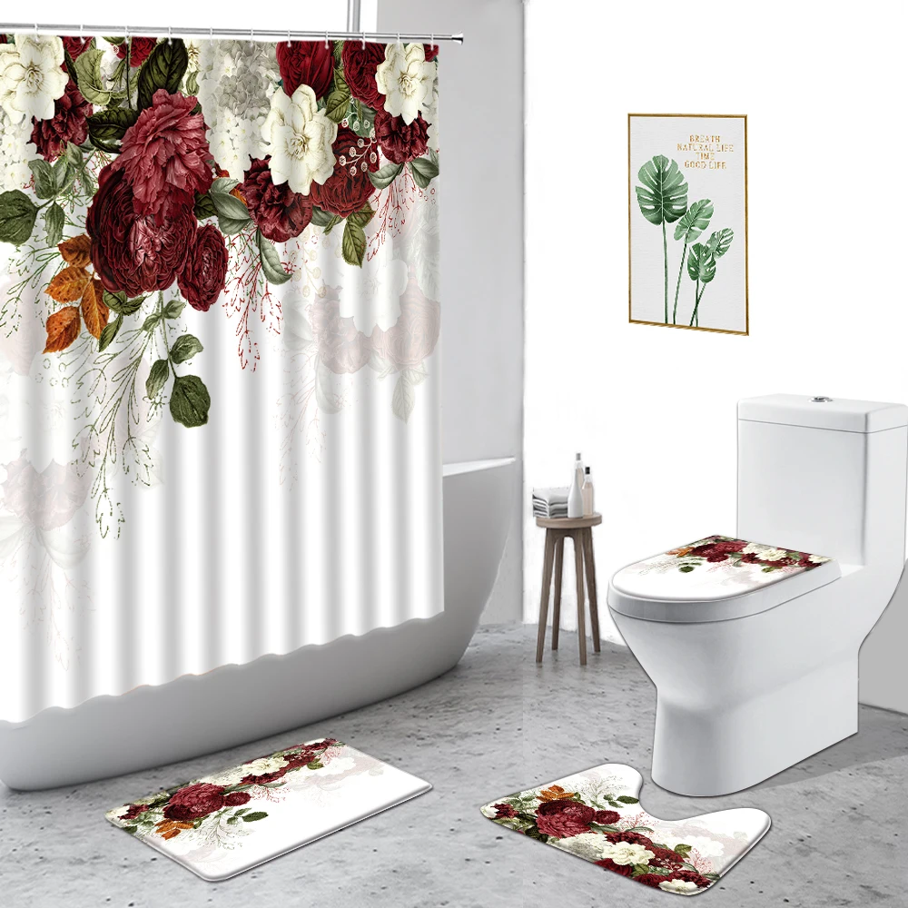Beautiful Flower Scenery Shower Curtains Red Blue White Butterfly Floral Bathroom Decor 4-Piece Set Non-Slip Carpet Bath Curtain
Beautiful Flower Scenery Shower Curtains Red Blue White Butterfly Floral Bathroom Decor 4-Piece Set Non-Slip Carpet Bath Curtain