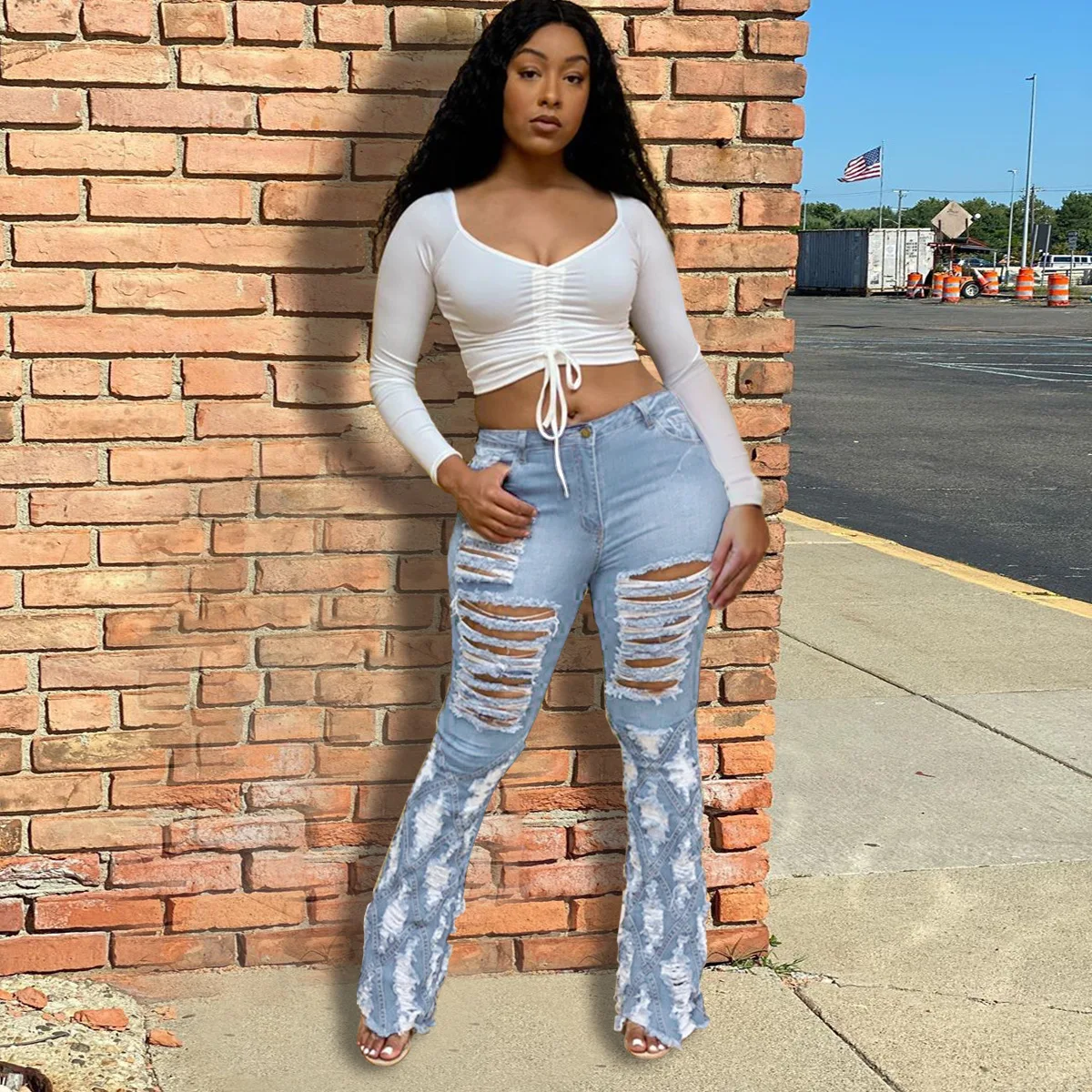 2XL ripped holes in blue jeans long high-waisted jeans stretch jeans bell-bottoms wash trousers
2XL ripped holes in blue jeans long high-waisted jeans stretch jeans bell-bottoms wash trousers