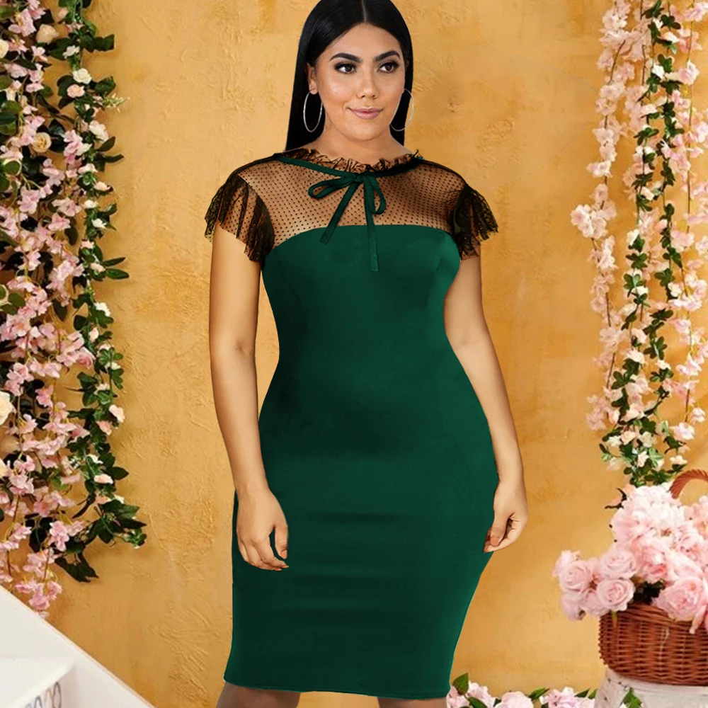 Plus Size Dresses Bodycon Mesh Polka dot Bowtie Patchwork See Through Short Sleeve Knee Lenght Office Lady Elegant Dress
Plus Size Dresses Bodycon Mesh Polka dot Bowtie Patchwork See Through Short Sleeve Knee Lenght Office Lady Elegant Dress