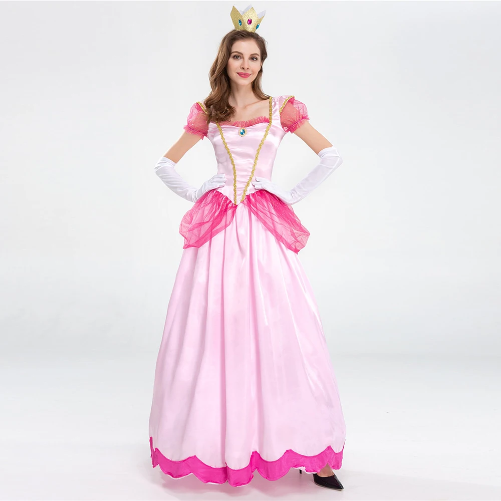 Adult Super Luigi Brother Costume Pink Sweet Princess Peach Cosplay For Halloween Carnival Party Fantasia Fancy Dress | Тематическая