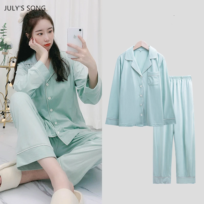 JULY'S SONG New 2 Pieces Pajama Sets Cotton Spring Autumn Sleepwear Solid Color Casual Pocket Lapel Long Sleeve Nightwear
JULY'S SONG New 2 Pieces Pajama Sets Cotton Spring Autumn Sleepwear Solid Color Casual Pocket Lapel Long Sleeve Nightwear