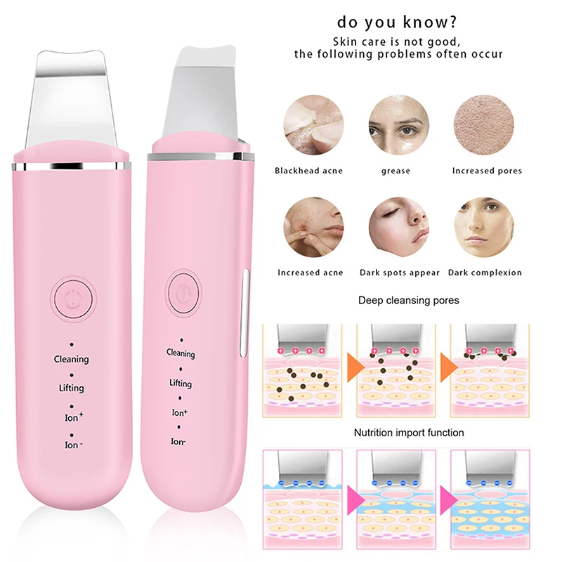 Ultrasonic Skin Scrubber Vibration Face Blackhead Remover Facial Scrubber Shovel Clean Cavitation Peeling Facial Lifting Device
Ultrasonic Skin Scrubber Vibration Face Blackhead Remover Facial Scrubber Shovel Clean Cavitation Peeling Facial Lifting Device
