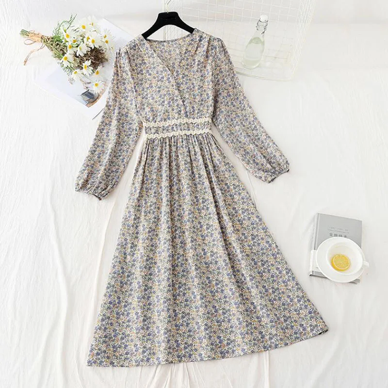 Vintage Floral Print Women Dress Elegant Ruffle Chiffon Party Dress Long Sleeve V Neck Midi Dress 2021 Spring Summer Dresses
Vintage Floral Print Women Dress Elegant Ruffle Chiffon Party Dress Long Sleeve V Neck Midi Dress 2021 Spring Summer Dresses