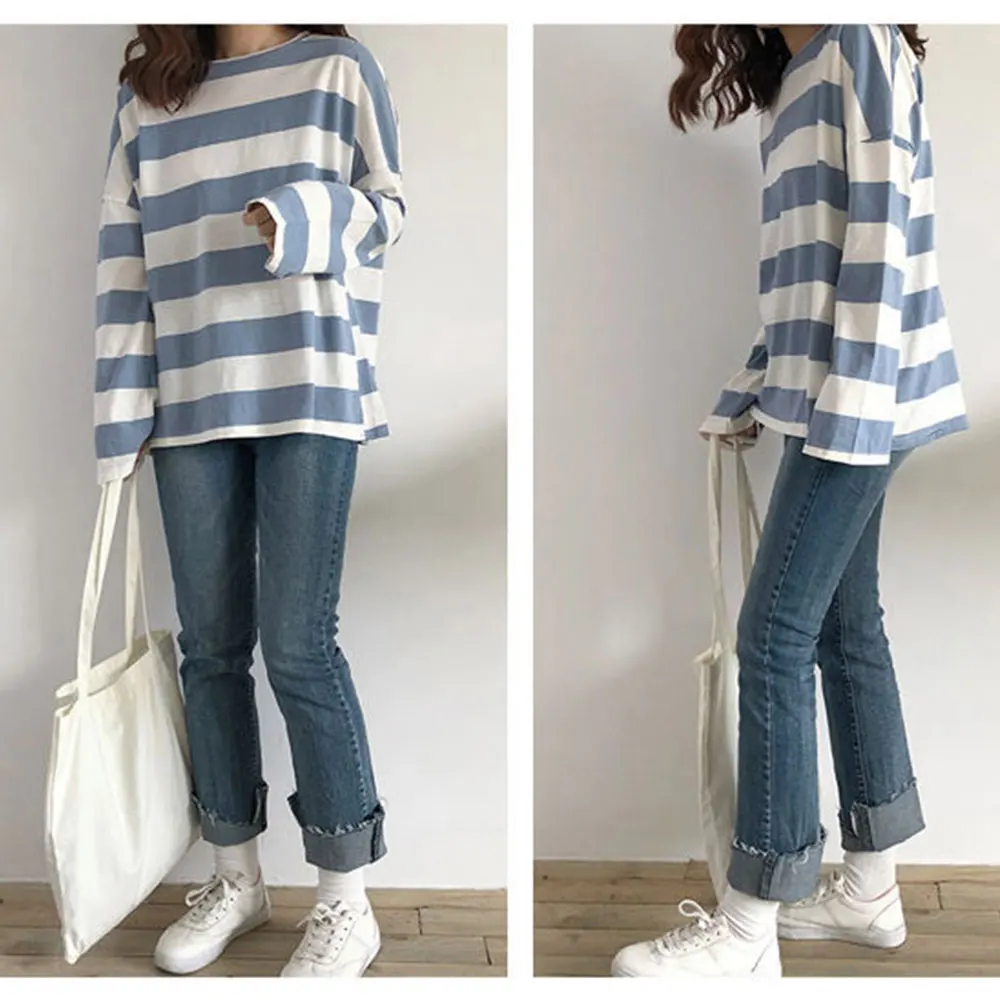 Casual Lady Loose Stripe T Shirt Long Sleeve Harajuku Crew Collar Pullovers Women Causal Top Female Streetwear Tee Korean Style
Casual Lady Loose Stripe T Shirt Long Sleeve Harajuku Crew Collar Pullovers Women Causal Top Female Streetwear Tee Korean Style