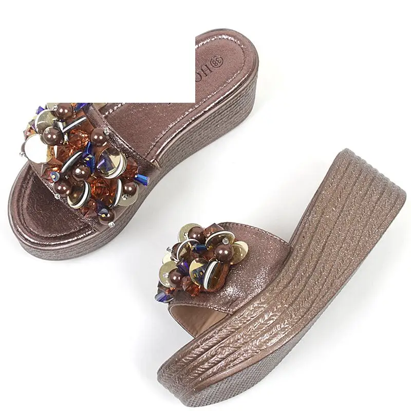 Slippers Casual Women's Shoes With Platform On A Wedge Slides Heeled Mules String Bead Luxury Soft High Cotton Fabric Leisure Fa
Slippers Casual Women's Shoes With Platform On A Wedge Slides Heeled Mules String Bead Luxury Soft High Cotton Fabric Leisure Fa