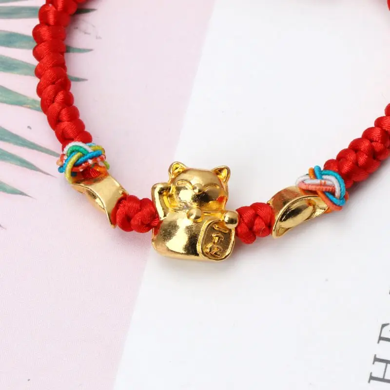 Lucky Kabbalah красные плетеные браслеты с котом золотого Фортуны модные ювелирные