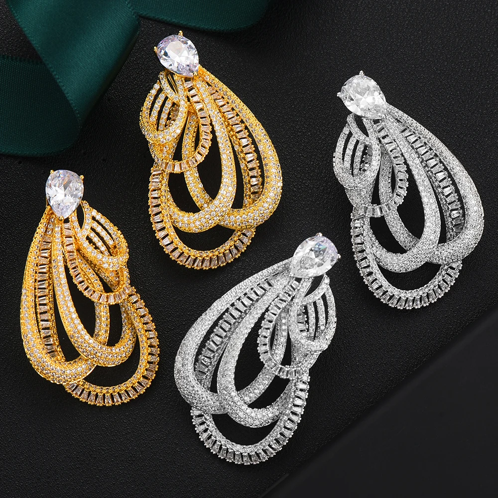 

2021 New Luxury Noble Big Twined Earrings Full Mirco Paved Cubic Zircon CZ Naija Wedding Earring Fashion Jewelry Hot Trendy