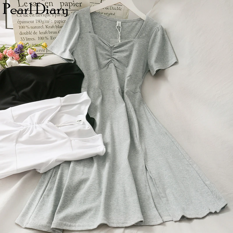 Pearl Diary Knit Cotton Dress Women Short Sleeve Ruched Front Sweet Heart Neck A Line Solid Color Cotton Dress Summer Side Slits
Pearl Diary Knit Cotton Dress Women Short Sleeve Ruched Front Sweet Heart Neck A Line Solid Color Cotton Dress Summer Side Slits