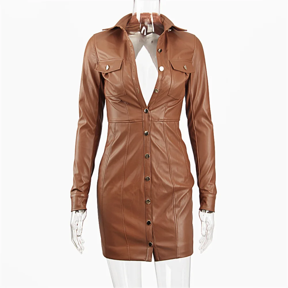 Donsignet Fashion Spring/Autumn New Women's Long Sleeve PU Leather Dress Sexy Backless Retro Dress Button Solid Color Mini Dress
Donsignet Fashion Spring/Autumn New Women's Long Sleeve PU Leather Dress Sexy Backless Retro Dress Button Solid Color Mini Dress