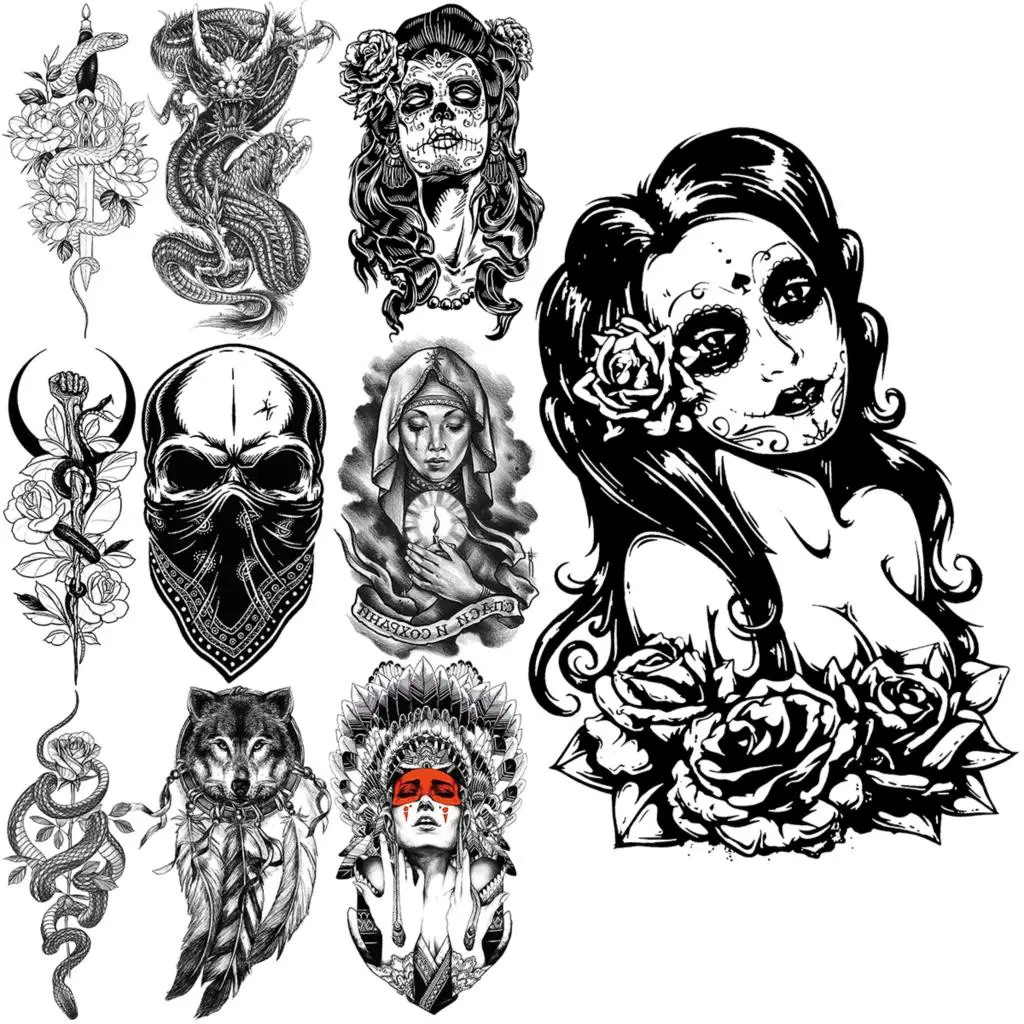 Skull Flower Temporary Tattoos For Women Men Realistic Dragon Snake Sword Wolf Feather Pirate Fake Tattoo Sticker Body Leg Tatoo
Skull Flower Temporary Tattoos For Women Men Realistic Dragon Snake Sword Wolf Feather Pirate Fake Tattoo Sticker Body Leg Tatoo