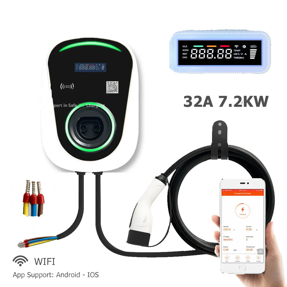 32A 1Phase EV Charger Wallmounted EVSE Wallbox Type 2 Cable IEC 62196-2with RFID WiFi Electric Vehicle Charging Station
32A 1Phase EV Charger Wallmounted EVSE Wallbox Type 2 Cable IEC 62196-2with RFID WiFi Electric Vehicle Charging Station
