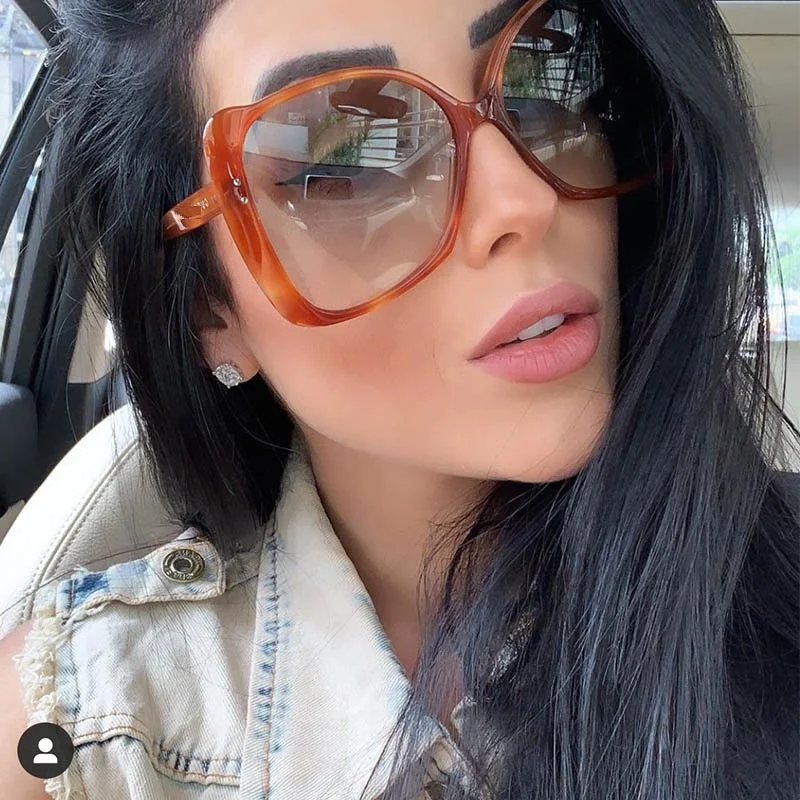Модные оранжевые большие квадратные очки прозрачная оправа женские