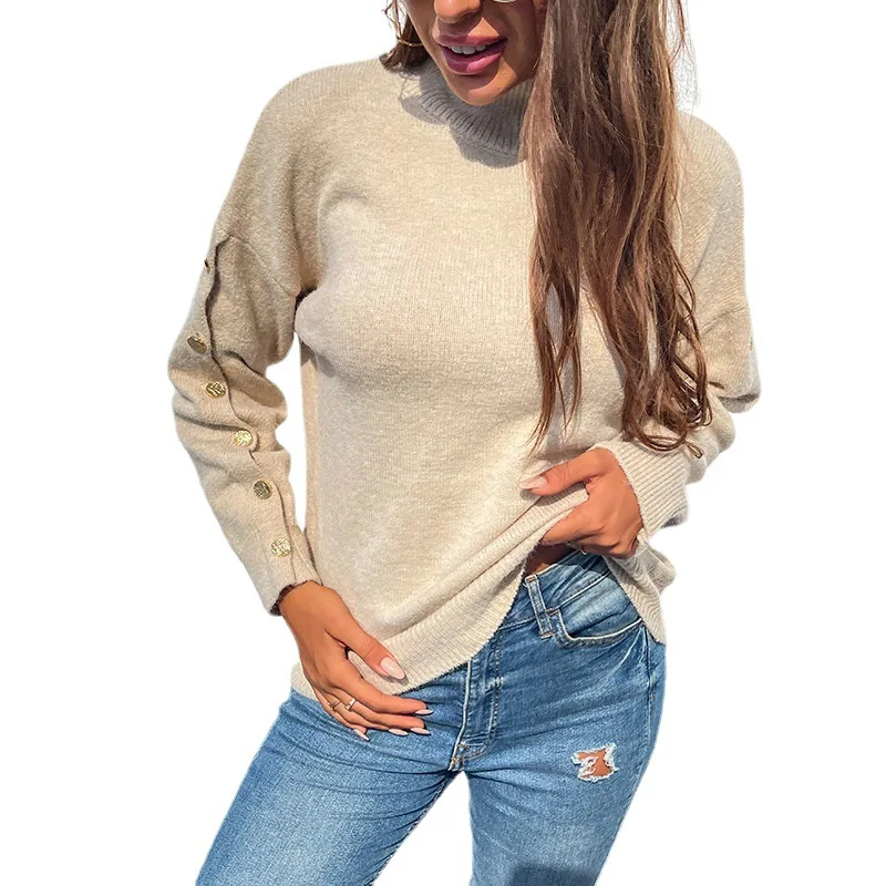 Женский трикотажный свитер-водолазка, Однотонный свитер с длинным рукавом и пуговицами, Осень-зима 2021
Женский трикотажный свитер-водолазка, Однотонный свитер с длинным рукавом и пуговицами, Осень-зима 2021