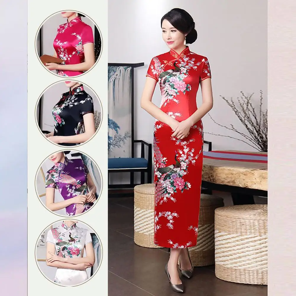 Women Chinese Short Sleeve Peacock Slitting Hem Cheongsam Banquet Midi Dress Chinese Style Peacock Print Slitting HemShort Sleev
Women Chinese Short Sleeve Peacock Slitting Hem Cheongsam Banquet Midi Dress Chinese Style Peacock Print Slitting HemShort Sleev